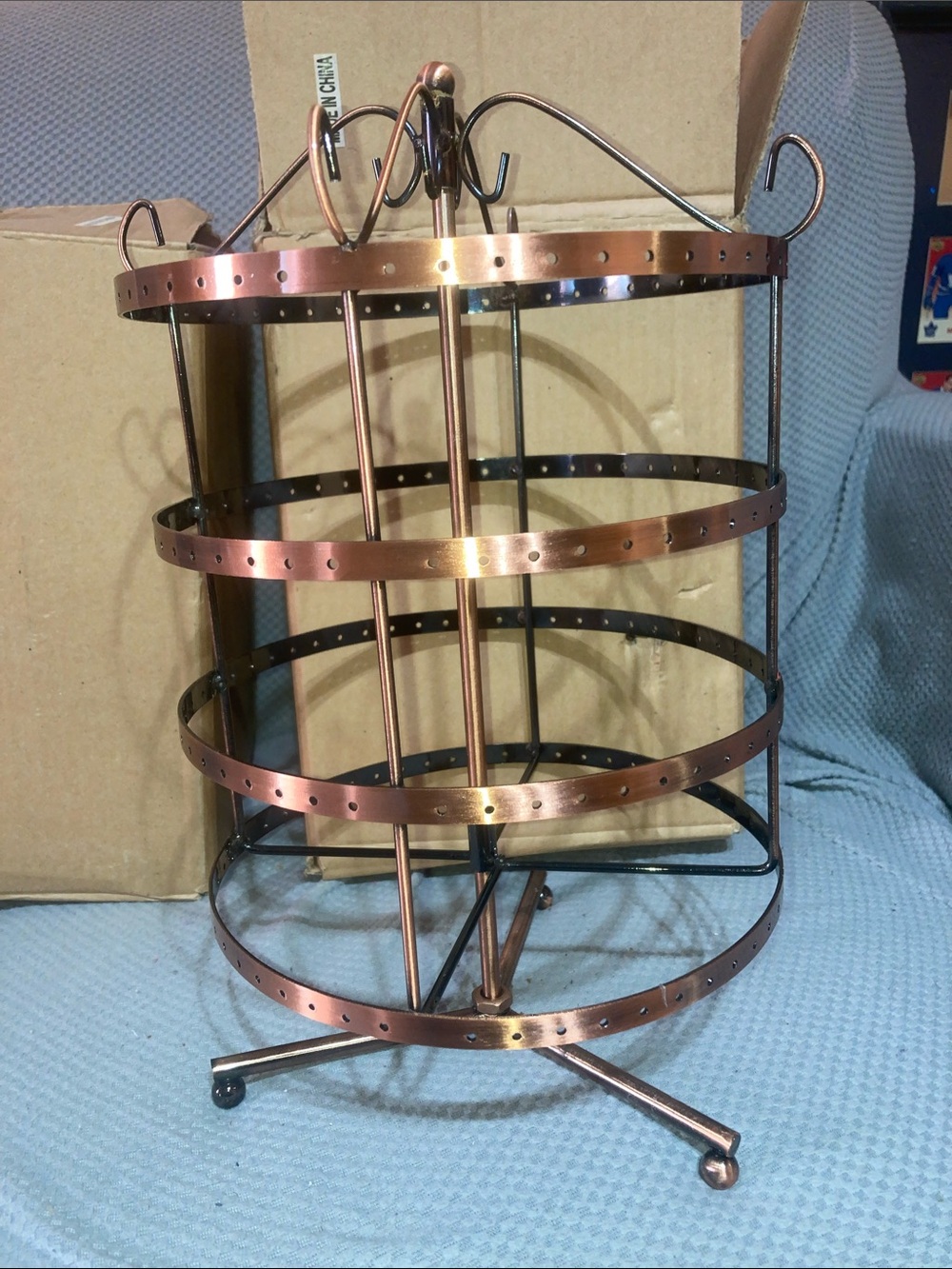 Rotating Copper-Tone 4-Tier Jewelry Organizer Stand